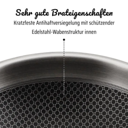 GSW Wok Pro con Tapa Ø 32 cm Acero Inoxidable Fondo 3 Capas Apto Inducción