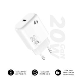 SUBBLIM SUBCHG-6G2001 Cargador USB-C GaN 20W Power Delivery 3.0 PPS Rápido para iPhone, iPad, Galaxy, Pixel. Ultraportátil y Seguro