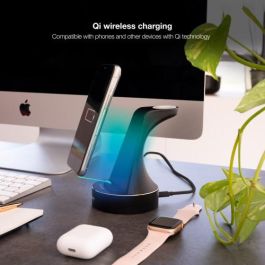 Tooq TQCD02W Base de Carga Inalámbrica 15W con Certificación MFI para Apple Watch, iPhone y Smartphone, Carga Simultánea Qi, Negro