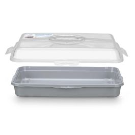 Leknes Portatarta Rectangular Grande con Asa Gris, 43x19.5x29.5 cm, Plástico PP (12 Unidades)
