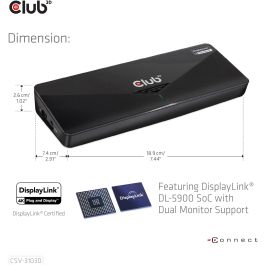Club3D Docking Station USB 3.0 4K UHD Triple Pantalla (HDMI, DisplayPort, DVI) con Ethernet y USB Hub - Negro