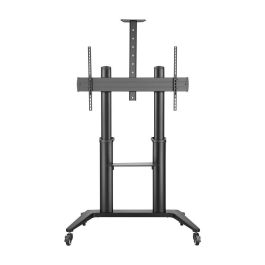 Vivolink Soporte móvil profesional para TV, 140 kg, VESA 1000x600, Carro con ruedas, Repisa ajustable para equipo y cámara