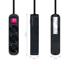 Nanocable 10.38.0003-BK Regleta de Enchufes con Interruptor, 3 Tomas de Corriente, Cable 1.4m, Negra, Protección Infantil, 3680W Nanocable 10.38.0003-BK Regleta de Enchufes con Interruptor, 3 Tomas de Corriente, Cable 1.4m, Negra, Protección Infantil, 3680W
