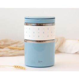 Kiokids Termo Alimentación 930 mL Acero Inoxidable Azul para Sólidos y Papillas Doble Compartimento