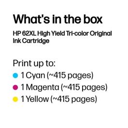 HP 62XL Cartucho de Tinta Original Tricolor de Alto Rendimiento, Impresión de Calidad para Documentos y Fotos Duraderas