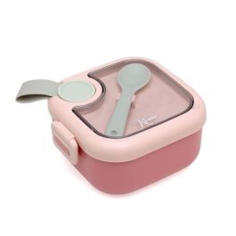 Caja Almuerzo Rosa Con Cuchara Gris