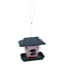 Ipae Progarden Comedero para Pájaros Casita Verde Plástico Polipropileno Exterior Colgador Metálico 20x14x18cm