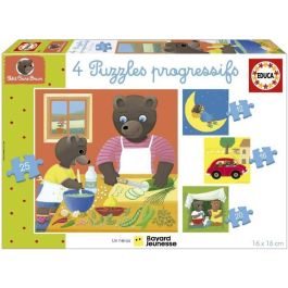 Puzzle - EDUCA - Osito Pardo: 4 puzzles progresivos para niños de 12 a 25 piezas para niños de 3 años