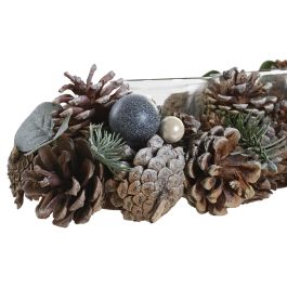 DKD Home Decor Portavela Navidad Fantasia Natural Blanco Piña Cristal 14 x 8 x 39 cm (2 Unidades)