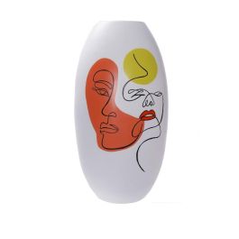 DKD Home Decor Jarrón Decorativo Scandi de Resina con Diseño Cara Abstracta, Multicolor y Blanco, Medidas 20.5x20.5x38 cm