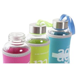 DKD Home Decor Botella Azul Rosa Cristal 6.5 x 16.5 x 6.5 cm (12 Unidades)