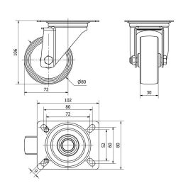 Ruedas Alex Rueda Giratoria Poliamix Blanco Carga 130 kg Ø 8 cm