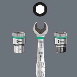 Wera 8006 SC 1 Zyklop Hybrid - Juego de Llaves de Tubo con Mango de Carraca 1/2", Resistente a la Corrosión, Negro/Cromo/Verde
