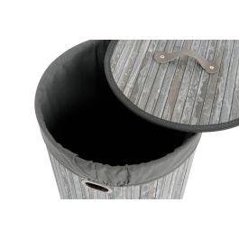 DKD Home Decor Cesta Ropa Tradicional Gris Blanco Set de 3 Piezas Bambú Poliéster Algodón MDF 38 x 60 x 38 cm