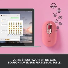 Ratón inalámbrico Logitech POP Mouse con emojis personalizables, Bluetooth, USB, multidispositivo - Rosa