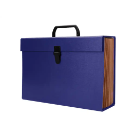 Liderpapel Maletín con Fuelle y Asa, Cartón Forrado, 19 Departamentos, 255x390x120 mm, Color Azul