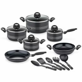 GSW GSW4005643158800 Batería de Cocina MILANO NERO, 15 Piezas, Aluminio Macizo, Negro, Inducción