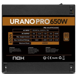 Nox NXURPRO650BZ Fuente Alimentación Hummer Urano Pro 650W 80 Plus Bronze con Ventilador 120mm PWM Silencioso