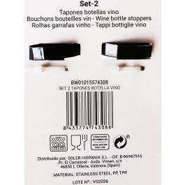 Wooow Set de 2 Tapones para Botella de Vino, Plástico Reutilizable, Accesorios para Hostelería, 10 x 3 x 15,5 cm (24 Cajas)