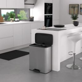 Curver CUR3253924839967 Cubo de Basura Rectangular Deco Bin 65L, Gris Metalizado, 49x29x61 cm