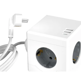 Q-connect Regleta Power Cube 6 en 1 con 3 Enchufes, 2 USB y 1 USB-C, Cable de 1.4m
