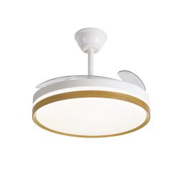 DAEWOO Ventilador de Techo Retráctil con LED, 42 Pulgadas, Motor 30W, 36W, 3 Temperaturas, Control por APP, Diseño Madera