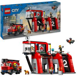 LEGO 60414 City Set de Construcción Estación de Bomberos y Camión de Bomberos con Figura de Perro y 5 Minifiguras