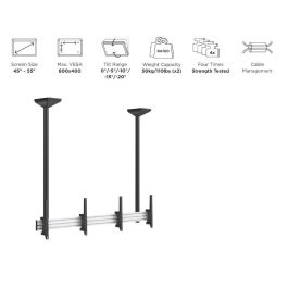 Equip 650373 Soporte de Techo Doble para Pantallas 45-55" (114-139cm), hasta 100kg, Inclinable, Negro/Plata