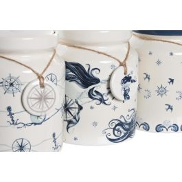 DKD Home Decor Bote Atlantico Stella Maris Dolomita Azul Blanco 12 x 16 x 12 cm (3 Unidades)