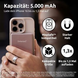 Intenso MW5000 Powerbank MagSafe Magnético Rosado 5000mAh Carga Inalámbrica USB-C para iPhone
