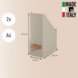 Leitz 24710012 Pack 2 Revisteros de Cartón A4 Beige Apilables - Organizador de Folletos y Catálogos Certificado FSC