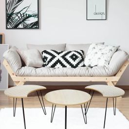 Home Deco Factory Juego 3 Mesas Auxiliares Madera Metal Redonda Medialuna