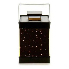 Giftdecor Farol de Metal Negro con 10 LEDs y Espejo Pequeño 12.5x18.5x12.5 cm (6 Unidades)