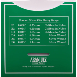 ARANJUEZ Clásica Nylon Concert Silver 400 - Juego de Cuerdas para Guitarra Tensión Alta