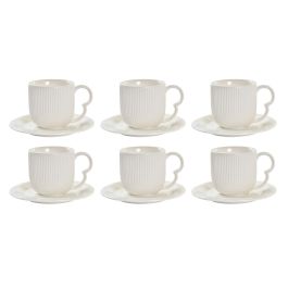 DKD Home Decor Set de 6 Tazas de Café 90ml, Porcelana y Bambú, Blanco/Natural, 15 x 17 x 28.5 cm