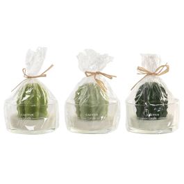 DKD Home Decor Vela Cactus Verde Transparente Cera Parafina y Cristal 10x10x10 cm (12 Unidades)