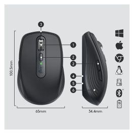 Logitech Ratón MX Anywhere 3 Inalámbrico RF + Bluetooth 4000 DPI Grafito