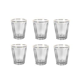 DKD Home Decor Vaso Glam de Cristal Transparente y Dorado, Set de 6 Unidades, 350ml, 9x10.5x9cm, Apto para Microondas y Lavavajillas