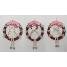 DKD Home Decor Decoración Colgante Navidad Alpina con LED y Ratán, 10 x 38 x 37 cm, Funciona con 3 Pilas LR44 (3 Unidades)
