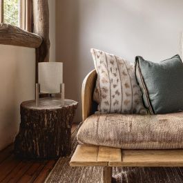 Lámpara Madera y Lino con Cable Nora Vinthera 19x30 cm_Tulipa 17 cm