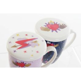 DKD Home Decor Taza para Infusiones Porcelana Lila Malva 380ml 8.3 x 11 x 12 cm (12 Unidades) Apto Microondas Lavavajillas