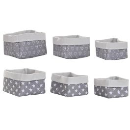 DKD Home Decor Pack 2 Sets de 3 Cestas de Almacenamiento y Decoración para Hogar Algodón y EVA Gris Blanco 23x23x16 cm