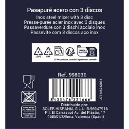 Quttin Pasapurés de Acero Inoxidable con 3 Discos, 24 cm