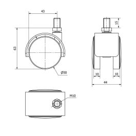 Ruedas Alex Rueda giratoria espiga roscada y eje liso negra carga máx. 50 kg 10 x 15 cm ø 5 cm polipropileno