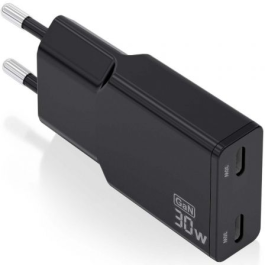 Cargador Gan de Pared Aisens ASCH-30W2P049-BK/ 2xUSB Tipo-C/ 30W/ Negro