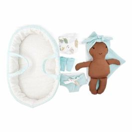 Berjuan 11303-24 Muñeca Bebé Negra 28 cm con Capazo Aguamar para Primera Infancia (Edad 0 Meses)