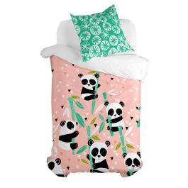 Juego de funda nórdica HappyFriday Moshi Moshi Panda Garden Rosa Cama de 80 2 Piezas