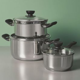 Day Batería de Cocina de 3 Piezas de Acero Inoxidable con Tapas de Cristal y Válvula de Vapor