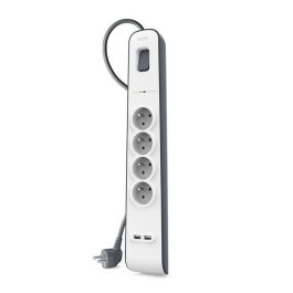 Belkin Regleta de Protección Contra Sobretensiones con 4 Tomas y 2 Puertos USB, Cable de 2 Metros, Blanco-Gris Precio: 24.50000014. SKU: S0441352