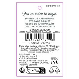 Inde Cesta Organizadora Cuadrada con Asa de Madera Confortime 25,4 x 26,3 x 18 cm